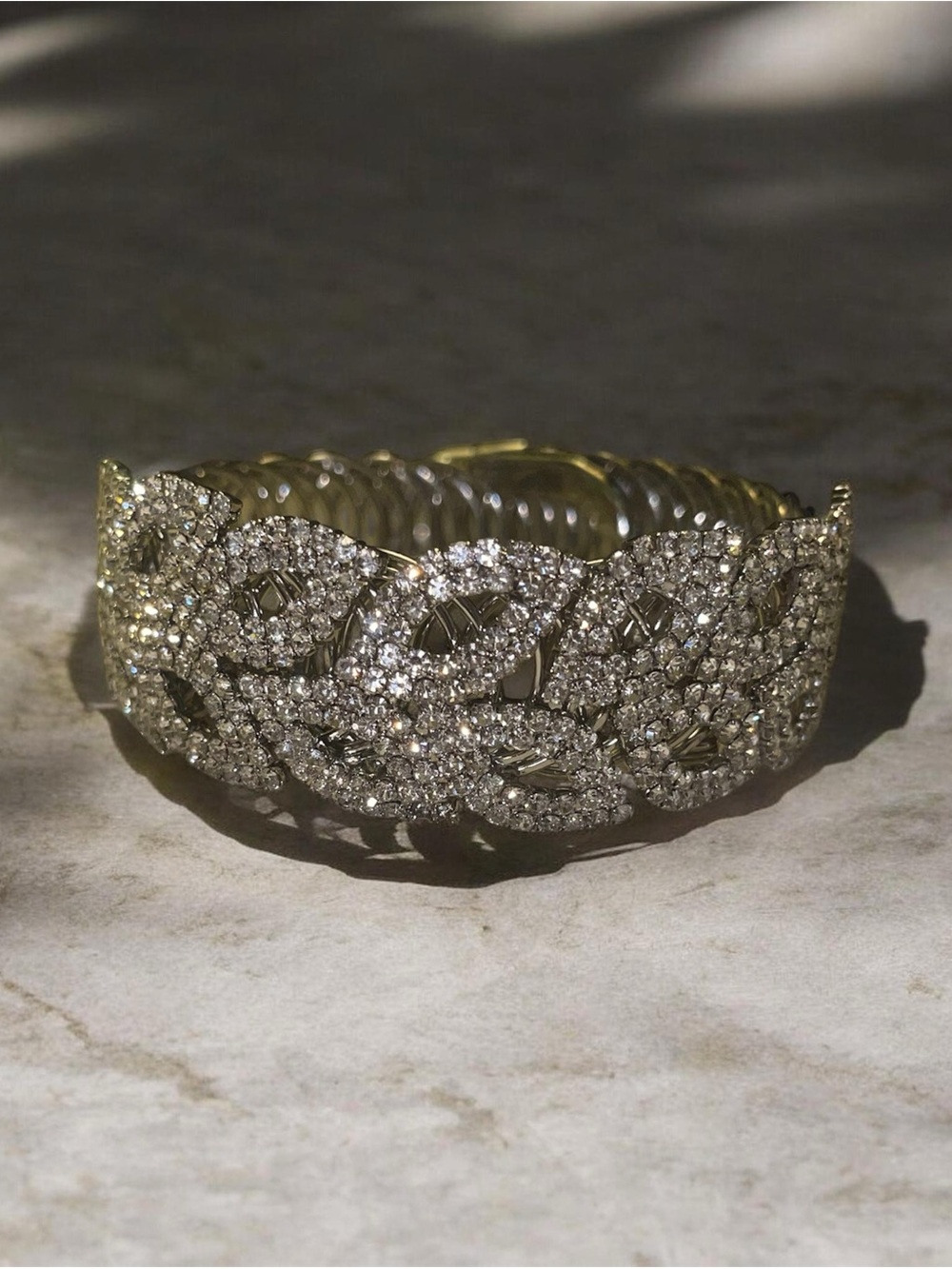 Silver-Tone Crystal Pave Braided Link Bracelet